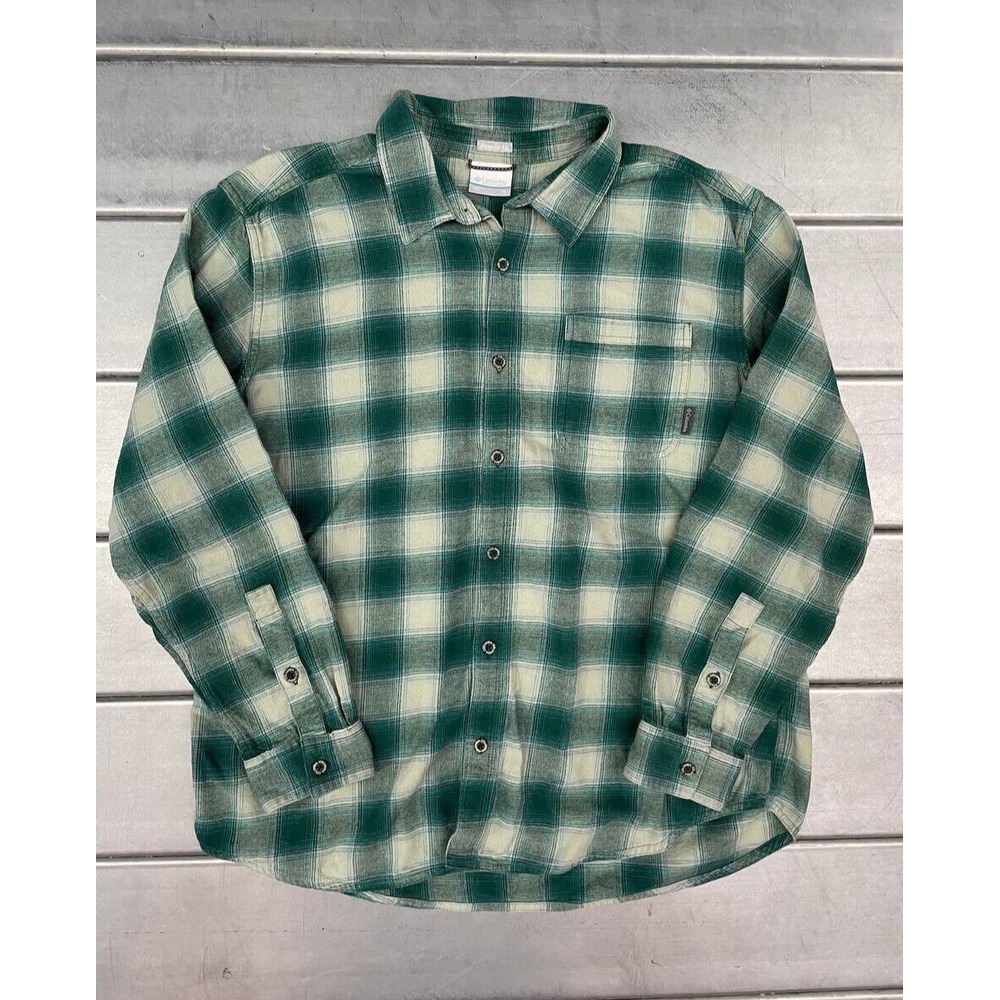 Columbia Button Down Shirt Mens XL Green Tartan Plaid Long Sleeve Casual